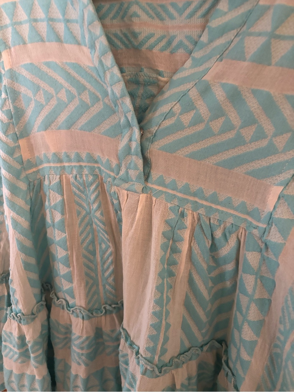 Devotion Twins Ella Embroidered Tunic Dress Neon TurquoiseBlue White Boho Resort - Picture 4 of 9